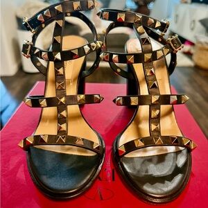 Valentino Garavani Black and Gold Studded Heels